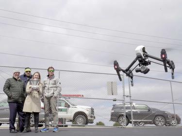 A Prologis team in Chicago testing a drone to perform a pavement inspection